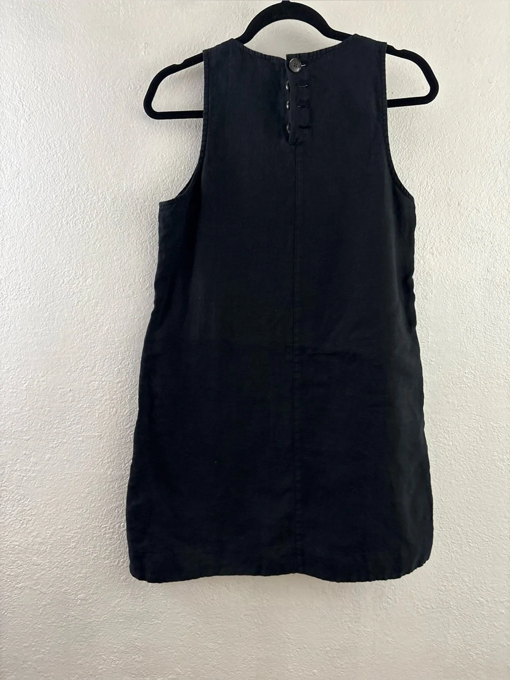 J.Crew sleeveless black shift dress with a high round neckline 100% linen size S